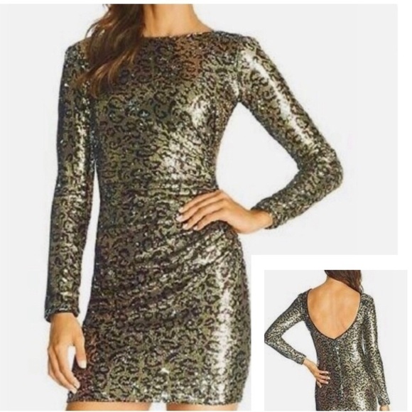 Dress the Population Lolita Leopard Sequin Sheath Dress Size - Picture 1 of 10